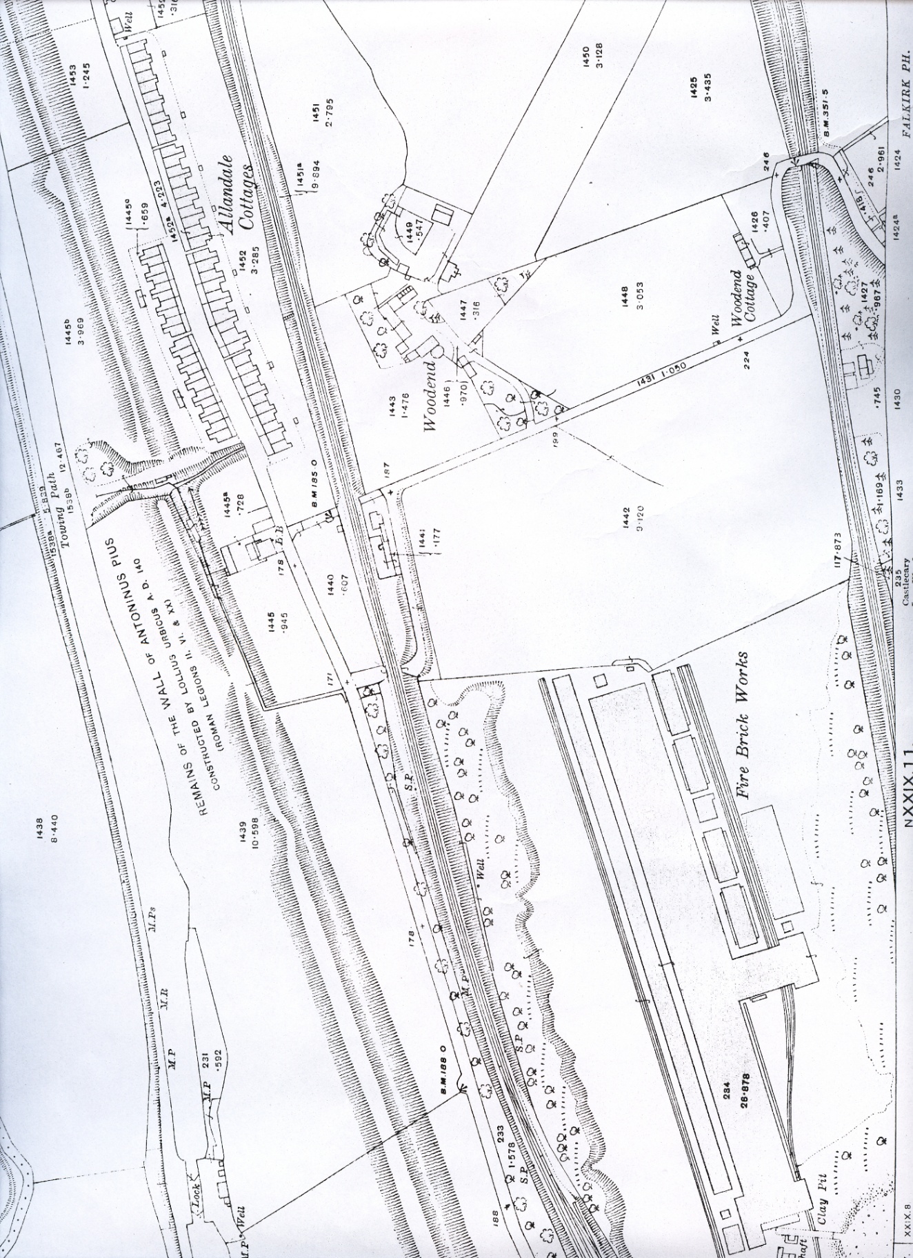 Mappa che mostra Woodend e l'area della Fabbrica di Mattoni